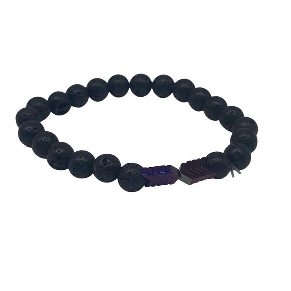 Cundo Lava Rock Beads Stretch Bracelet Unisex Black & Purple Lightweight Arrow - Picture 6 of 6